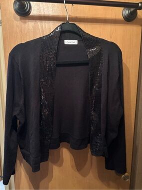 Calvin Klein Black Sequin-Trim Open Front Cardigan